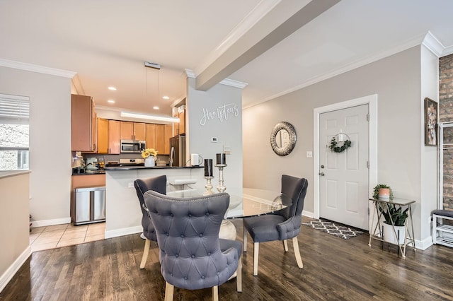 4353 S Indiana Ave Unit 2, Chicago, IL 60653 - dining space with crown molding, wood finished floors, and recessed lighting