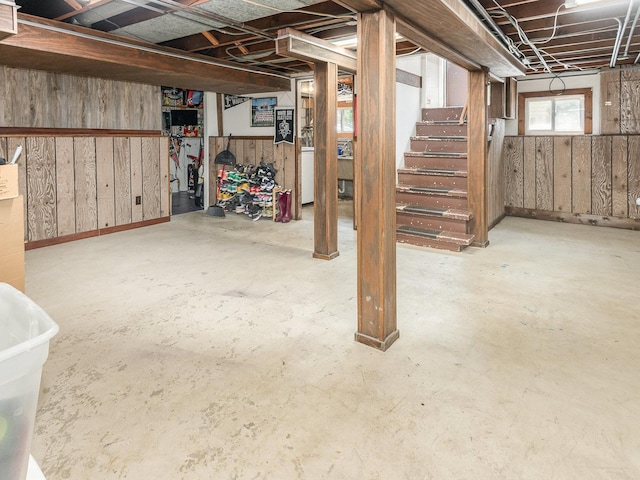 316 S Park St, Westmont, IL 60559 - basement with stairs, wood walls, and washer / dryer