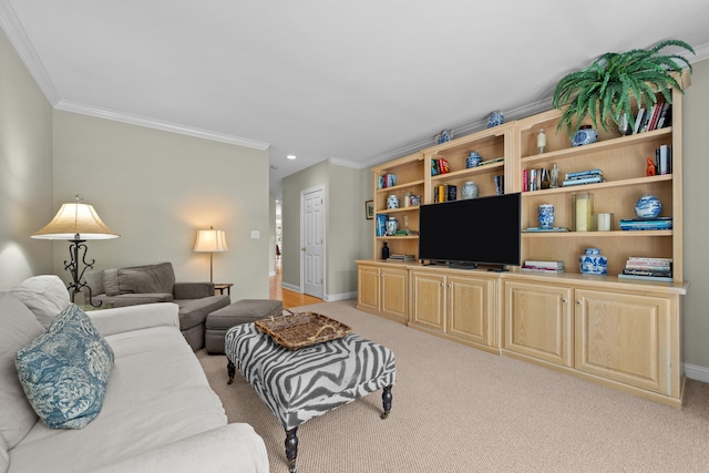 572 Stockbridge Ct, Lake Forest, IL 60045 - living area featuring crown molding, light colored carpet, and recessed lighting