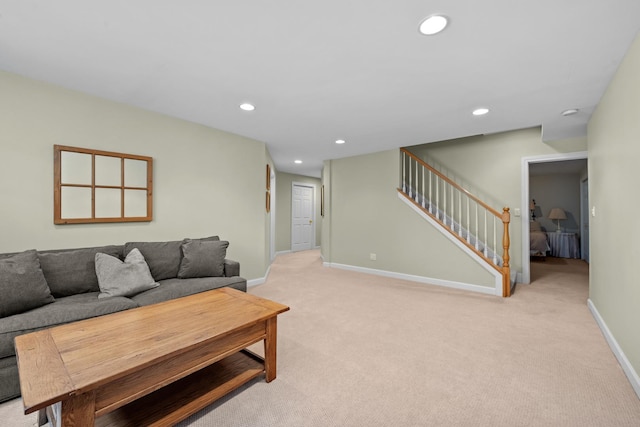 572 Stockbridge Ct, Lake Forest, IL 60045 - living area featuring stairway, light carpet, and recessed lighting