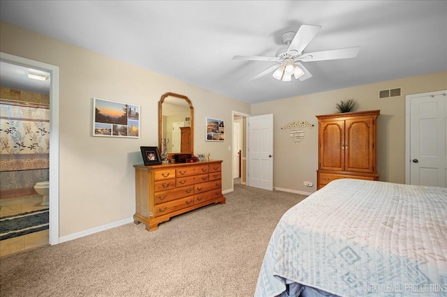 1200 Crestview Dr, Batavia, IL 60510 - bedroom featuring light colored carpet, ceiling fan, and ensuite bathroom