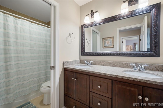 1200 Crestview Dr, Batavia, IL 60510 - bathroom with double vanity and a shower with shower curtain