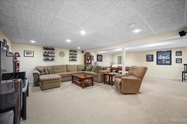 1200 Crestview Dr, Batavia, IL 60510 - carpeted living room featuring recessed lighting and a paneled ceiling