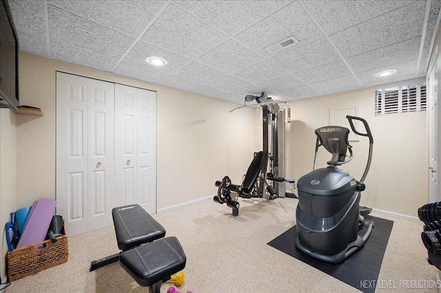 1200 Crestview Dr, Batavia, IL 60510 - exercise area featuring a paneled ceiling, recessed lighting, and carpet floors