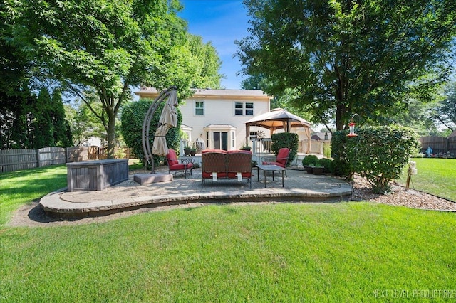 1200 Crestview Dr, Batavia, IL 60510 - rear view of house with a gazebo, a patio, a fenced backyard, and an outdoor hangout area