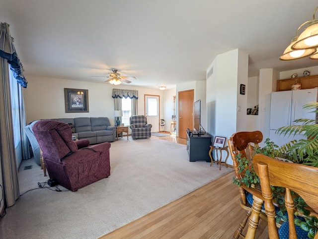 5710 Hearthside Dr, Bourbonnais, IL 60914 - living room featuring light wood finished floors and a ceiling fan