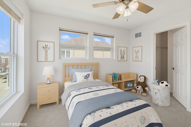 208 W Hyde St, Arlington Heights, IL 60005 - bedroom with carpet flooring, ceiling fan, a spacious closet, and a closet