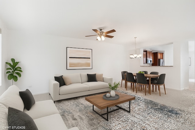 208 W Hyde St, Arlington Heights, IL 60005 - carpeted living room with a chandelier and ceiling fan