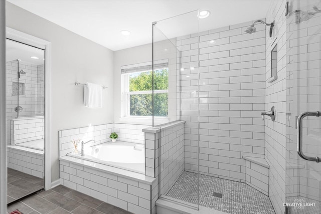 39W183 E Burnham Ln, Geneva, IL 60134 - full bathroom with a shower stall, a garden tub, tile patterned floors, and recessed lighting