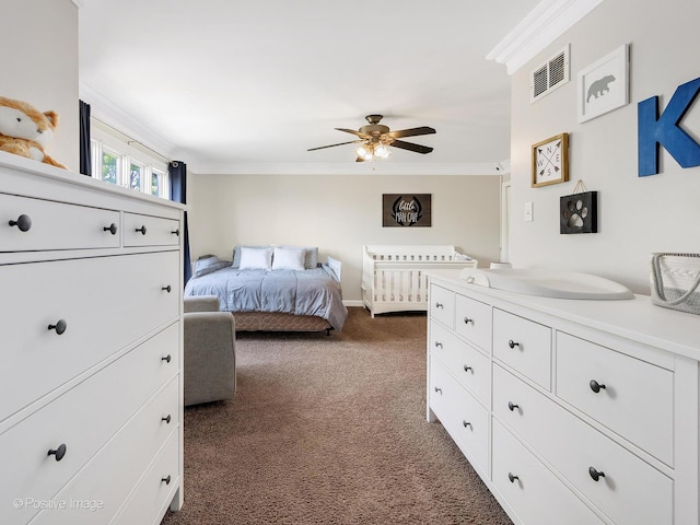 8228 W 140th St Unit 8228, Orland Park, IL 60462 - bedroom with dark colored carpet, crown molding, and a ceiling fan