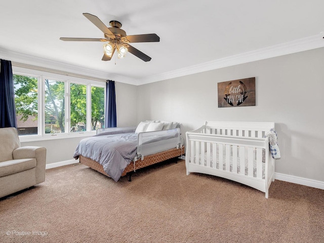 8228 W 140th St Unit 8228, Orland Park, IL 60462 - bedroom with carpet floors, ornamental molding, and a ceiling fan