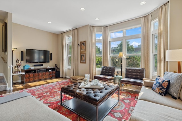 743 W 15th St, Chicago, IL 60607 - living area featuring plenty of natural light, stairway, recessed lighting, and wood finished floors