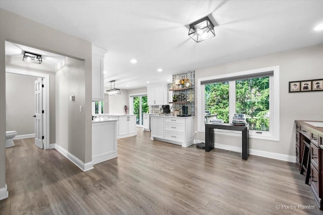 746 Parker Ct, Geneva, IL 60134 - kitchen with white cabinets, light wood finished floors, light countertops, recessed lighting, and open shelves
