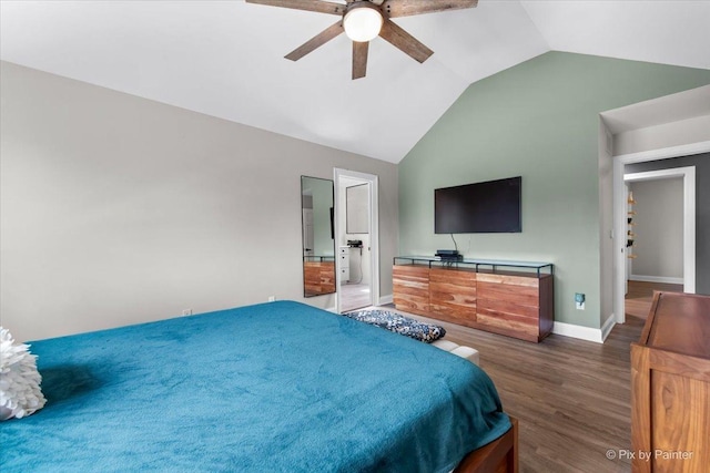746 Parker Ct, Geneva, IL 60134 - bedroom with vaulted ceiling, wood finished floors, and ceiling fan
