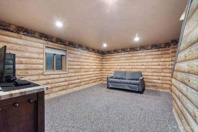 746 Parker Ct, Geneva, IL 60134 - sitting room with log walls, carpet, and recessed lighting