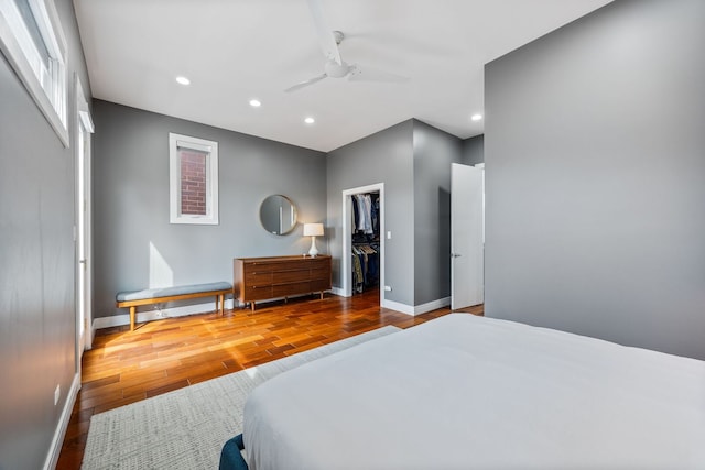 1123 W 19th St, Chicago, IL 60608 - bedroom with a closet, recessed lighting, wood finished floors, a ceiling fan, and a spacious closet