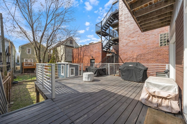 1123 W 19th St, Chicago, IL 60608 - wooden terrace featuring area for grilling and stairs