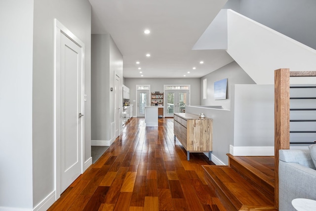 1123 W 19th St, Chicago, IL 60608 - hall with dark wood-type flooring, recessed lighting, and stairs
