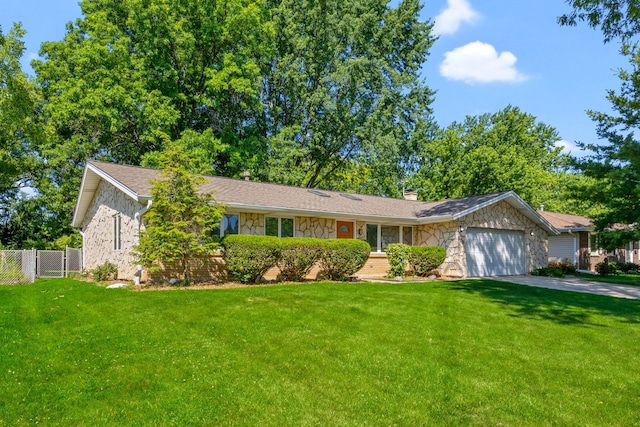 808 S Cedarcrest Dr, Schaumburg, IL 60193 - single story home featuring stone siding, an attached garage, concrete driveway, and a chimney