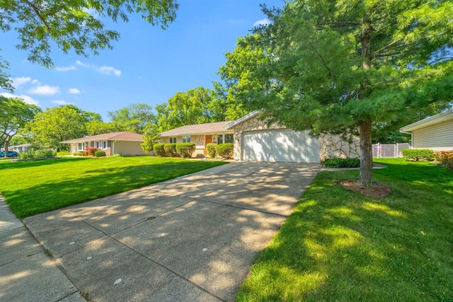 808 S Cedarcrest Dr, Schaumburg, IL 60193 - ranch-style house featuring a garage, stone siding, and concrete driveway