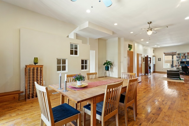 4424 S University Ave, Chicago, IL 60653 - dining room with ceiling fan, light wood-type flooring, and recessed lighting