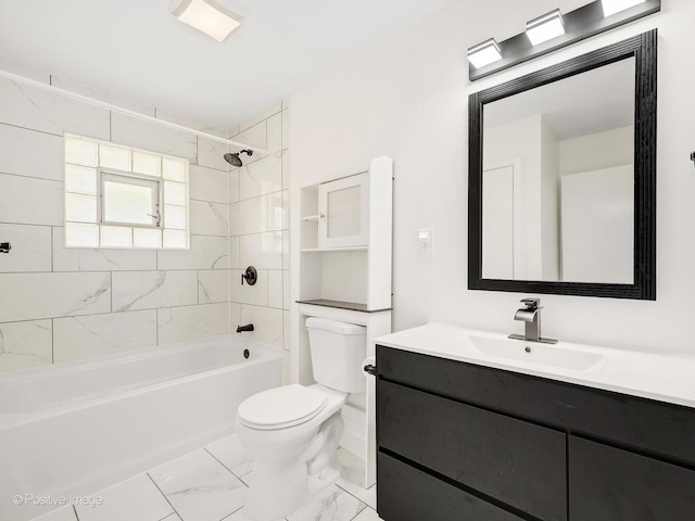 5895 Virginia Ave, Clarendon Hills, IL 60514 - bathroom with shower / bathtub combination, vanity, and marble look tile flooring