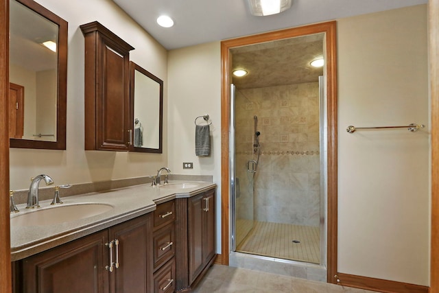 9804 Palmer Dr, Lakewood, IL 60014 - full bathroom featuring double vanity and a stall shower