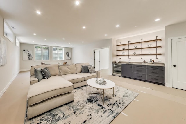 1437 Ashland Ave, River Forest, IL 60305 - living room with beverage cooler, wet bar, and recessed lighting