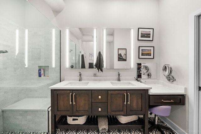 849 W Monroe St Unit Ph5, Chicago, IL 60607 - bathroom with double vanity and a tile shower