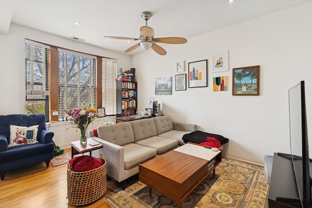 1532 N Greenview Ave, Chicago, IL 60642 - living area featuring ceiling fan, wood finished floors, and recessed lighting