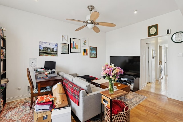 1532 N Greenview Ave, Chicago, IL 60642 - living area featuring a ceiling fan, light wood-style floors, and washer / clothes dryer