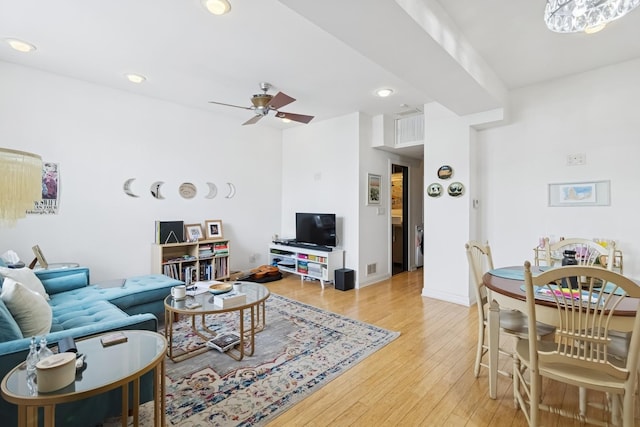 1532 N Greenview Ave, Chicago, IL 60642 - living room featuring light wood finished floors, ceiling fan, and recessed lighting