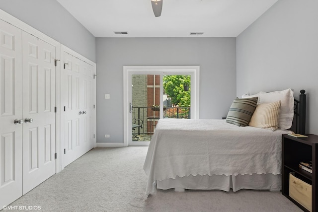 1931 N Campbell Ave Unit 2S, Chicago, IL 60647 - bedroom with access to exterior, carpet floors, multiple closets, and ceiling fan
