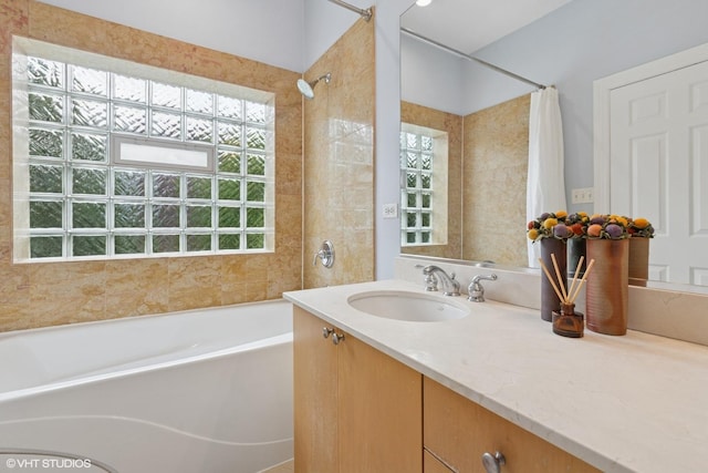 1931 N Campbell Ave Unit 2S, Chicago, IL 60647 - full bathroom with vanity, shower / bathtub combination with curtain, and plenty of natural light