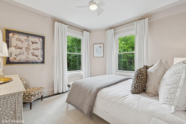 1255 N State Pkwy Unit 3D, Chicago, IL 60610 - bedroom with crown molding, light carpet, and ceiling fan