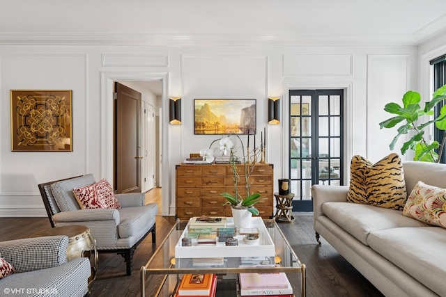 1255 N State Pkwy Unit 3D, Chicago, IL 60610 - living room featuring crown molding and dark wood-style floors