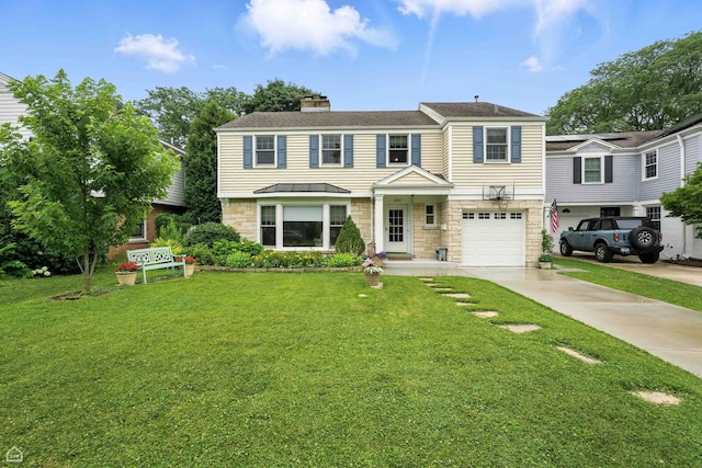 2907 Orchard Ave, Wilmette, IL 60091 - view of front of property featuring an attached garage, stone siding, driveway, and a front lawn