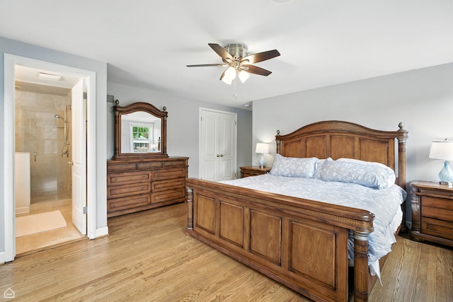 2907 Orchard Ave, Wilmette, IL 60091 - bedroom with light wood-style flooring, a closet, a ceiling fan, and ensuite bath