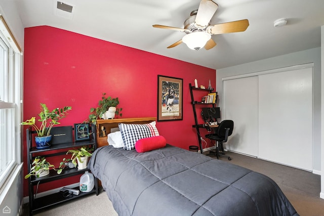 2907 Orchard Ave, Wilmette, IL 60091 - bedroom featuring carpet flooring, a closet, and ceiling fan