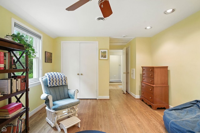2907 Orchard Ave, Wilmette, IL 60091 - sitting room with ceiling fan, light wood-style flooring, and recessed lighting