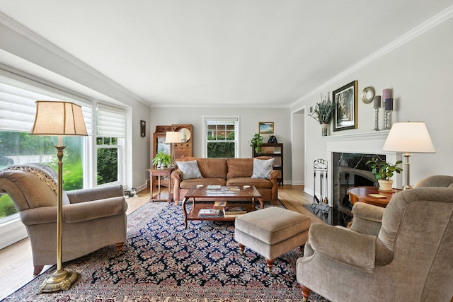 2907 Orchard Ave, Wilmette, IL 60091 - living room with crown molding, a high end fireplace, and wood finished floors