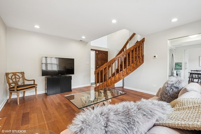 840 Forest Ave Unit C, Evanston, IL 60202 - living area with stairs, wood finished floors, and recessed lighting