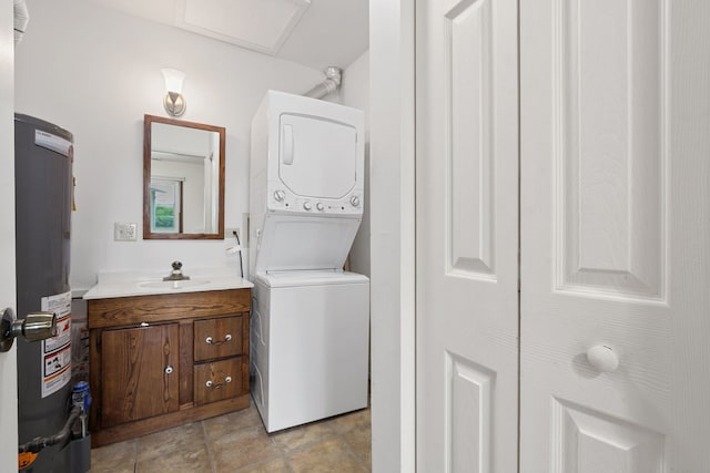 331 Regatta Point -, Schaumburg, IL 60194 - bathroom featuring stacked washer / dryer, water heater, and vanity