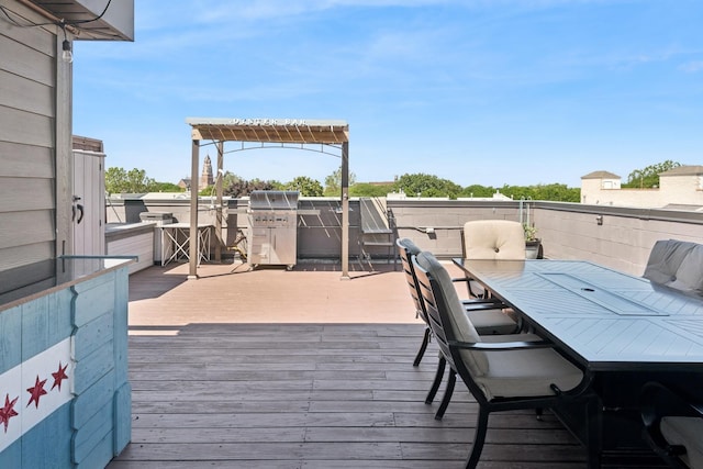 4115 N Lincoln Ave Unit 4N, Chicago, IL 60618 - wooden terrace featuring outdoor dining area, exterior kitchen, and a pergola