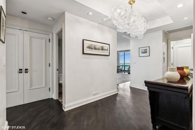 1040 N Lake Shore Dr Unit 26B, Chicago, IL 60611 - corridor with a chandelier, dark wood-style floors, and recessed lighting