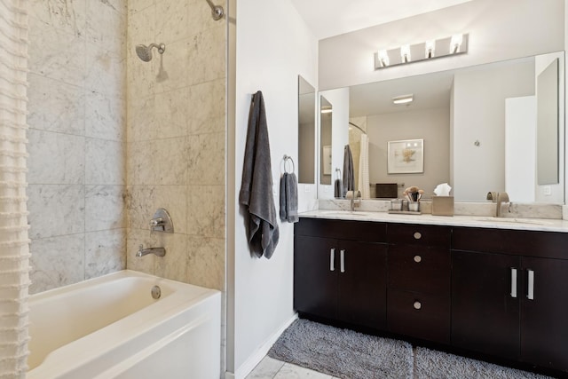 500 W Superior St Unit 1504, Chicago, IL 60654 - bathroom with shower / washtub combination, double vanity, and tile patterned flooring