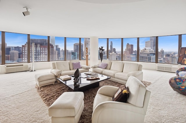 505 N Lake Shore Dr Unit 5910-5911, Chicago, IL 60611 - carpeted living area featuring a view of skyline and a wall mounted AC