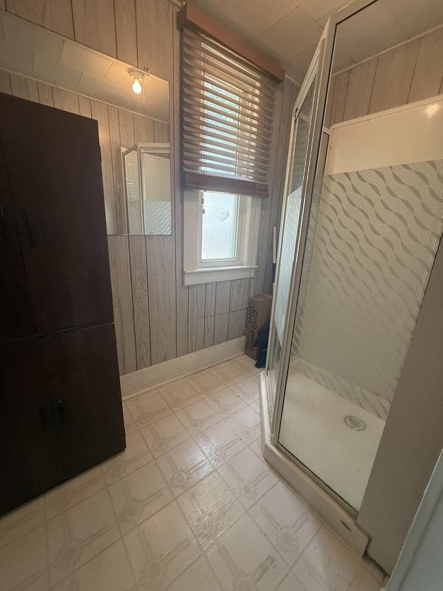 106 E Poplar St, Normal, IL 61761 - full bathroom with wooden walls, tile patterned floors, and a stall shower