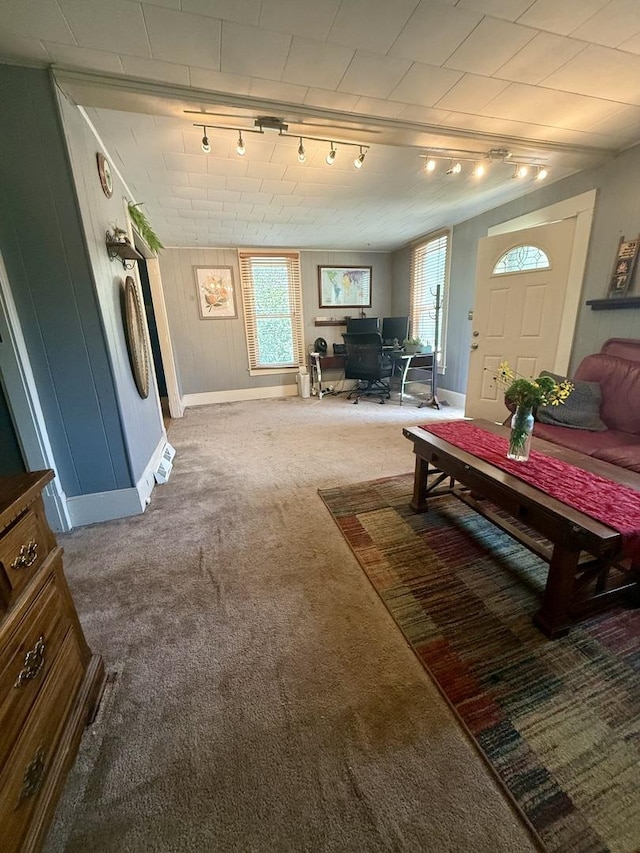106 E Poplar St, Normal, IL 61761 - living room featuring rail lighting, carpet, and a desk