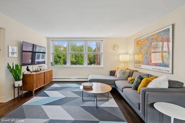 2427 W Farragut Ave Unit 1A, Chicago, IL 60625 - living area featuring baseboard heating and dark wood-style floors